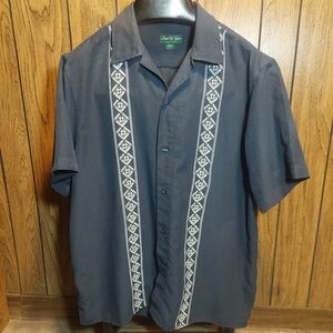 David Taylor Dark Blue Casual Shirt with White Embroidery Bowling Lounge Large